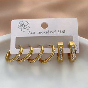 BRINCO KIT ARGOLINHAS FIO BOLEADAS CRAVEJADAS DOURADO AÇO 316L⭐️