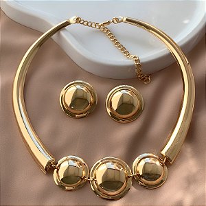 COLAR E BRINCO KIT CHOKER 3 ESFERAS BIJU
