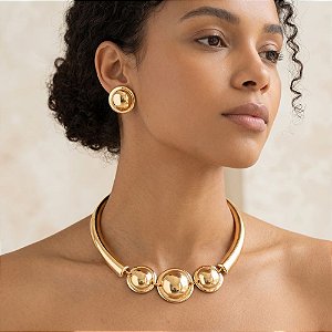 COLAR E BRINCO KIT CHOKER 3 ESFERAS BIJU