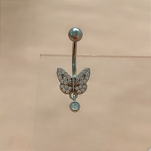 PIERCING UMBIGO BORBOLETA PINGENTE ZIRCÔNIA 10MM HASTE AÇO 316L FOLHEADO A RÓDIO SEMIJOIA PARA ATUALIZAÇÃO⭐️