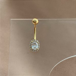 PIERCING UMBIGO ZIRCÔNIA OVAL BORDA CRAVEJADA 10MM AÇO 316L FOLHEADO A OURO 18K SEMIJOIA PARA ATUALIZAÇÃO⭐️