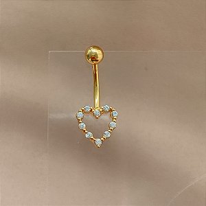 PIERCING UMBIGO CORAÇÃO VAZADO BORDA ZIRCÔNIAS 10MM HASTE AÇO 316L FOLHEADO A OURO 18K SEMIJOIA PARA ATUALIZAÇÃO⭐️