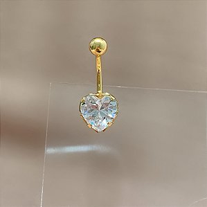 PIERCING UMBIGO CORAÇÃO PEDRA ZIRCÔNIA 10MM HASTE AÇO 316L FOLHEADO A OURO 18K SEMIJOIA PARA ATUALIZAÇÃO⭐️