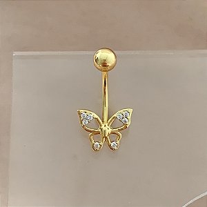 PIERCING UMBIGO BORBOLETA VAZADA DETALHES ZIRCÔNIAS 10MM HASTE AÇO 316L FOLHEADO A OURO 18K SEMIJOIA PARA ATUALIZAÇÃO⭐️