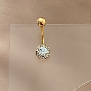 PIERCING UMBIGO PEDRA ZIRCÔNIA BORDA CRAVEJADA 10MM HASTE AÇO 316L FOLHEADO A OURO 18K SEMIJOIA PARA ATUALIZAÇÃO⭐️