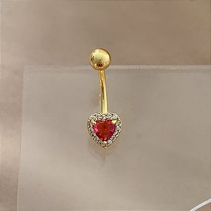 PIERCING UMBIGO PEDRA CORAÇÃO ROSA  BORDA CRAVEJADA ZIRCÔNIAS 10MM HASTE AÇO 316L FOLHEADO A OURO 18K SEMIJOIA PARA ATUALIZAÇÃO⭐️