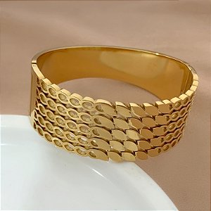 PULSEIRA/BRACELETE LARGA DETALHES VAZADOS DOURADO AÇO 316L⭐️