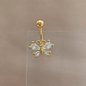PIERCING UMBIGO BORBOLETA PEDRAS ZIRCÔNIAS 10MM HASTE AÇO 316L FOLHEADO A OURO 18K SEMIJOIA PARA ATUALIZAÇÃO⭐️