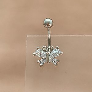 PIERCING UMBIGO BORBOLETA PEDRAS ZIRCÔNIAS 10MM HASTE AÇO 316L FOLHEADO A RÓDIO SEMIJOIA PARA ATUALIZAÇÃO⭐️