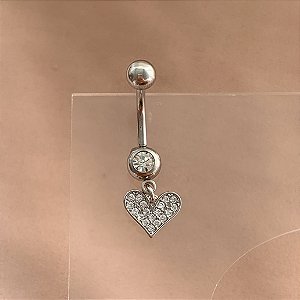 PIERCING UMBIGO PINGENTE CORAÇÃO CLÁSSICO ZIRCÔNIAS 10MM HASTE AÇO 316L FOLHEADO A RÓDIO SEMIJOIA PARA ATUALIZAÇÃO⭐️