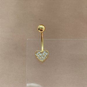 PIERCING UMBIGO CORAÇÃO DELICADO ZIRCÔNIAS 10MM HASTE AÇO 316L FOLHEADO A OURO 18K SEMIJOIA PARA ATUALIZAÇÃO⭐️