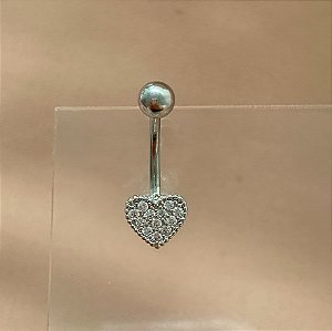 PIERCING UMBIGO CORAÇÃO DELICADO ZIRCÔNIAS 10MM HASTE AÇO 316L FOLHEADO A RÓDIO SEMIJOIA PARA ATUALIZAÇÃO⭐️
