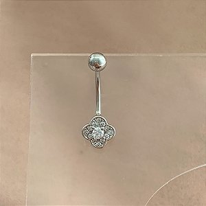 PIERCING UMBIGO TREVO DELICADO ZIRCÔNIAS 10MM HASTE AÇO 316L FOLHEADO A RÓDIO SEMIJOIA PARA ATUALIZAÇÃO⭐️