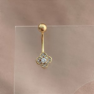 PIERCING UMBIGO TREVO DELICADO ZIRCÔNIAS 10MM HASTE AÇO 316L FOLHEADO A OURO 18K SEMIJOIA PARA ATUALIZAÇÃO⭐️