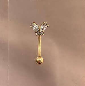 PIERCING ÍNTIMO BORBOLETA DELICADA ZIRCÔNIAS 9MM AÇO 316L FOLHEADO A OURO 18K SEMIJOIA PARA ATUALIZAÇÃO⭐️
