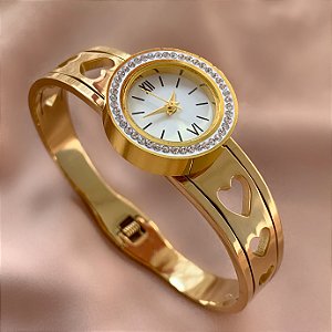 PULSEIRA / BRACELETE RELÓGIO CORAÇÃO VAZADO DOURADO AÇO 316L⭐️