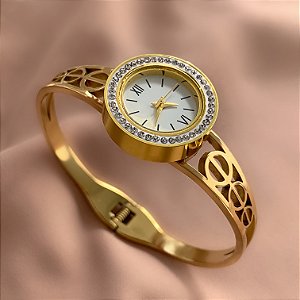 BRACELETE RELÓGIO BOLAS VAZADAS DOURADO AÇO 316L⭐️