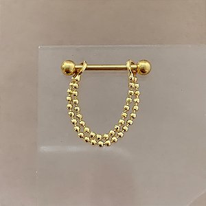 PIERCING CONCH CORRENTE DUPLA BOLINHAS 10MM AÇO 316L FOLHEADO A OURO 18K SEMIJOIA PARA ATUALIZAÇÃO⭐️