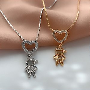 COLAR CORAÇÃO VAZADO MENINO ZIRCÔNIAS BIJU