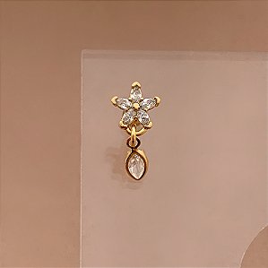 PIERCING TRÁGUS / CARTILAGEM FLOR PINGENTE ZIRCÔNIAS 6MM HASTE AÇO 316L FOLHEADO A OURO 18K SEMIJOIA PARA ATUALIZAÇÃO⭐️