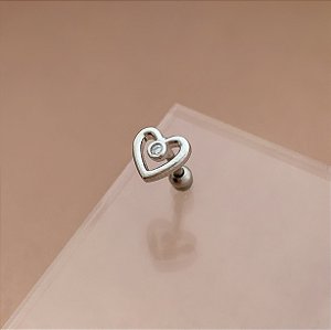 PIERCING TRÁGUS / CARTILAGEM CORAÇÃO BORDA LISA DETALHE ZIRCÔNIA 6MM HASTE AÇO 316L FOLHEADO A RÓDIO SEMIJOIA PARA ATUALIZAÇÃO⭐️