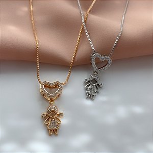 COLAR CORAÇÃO VAZADO MENINA ZIRCÔNIAS BIJU