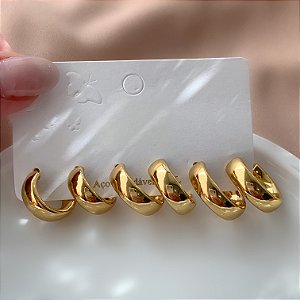BRINCO KIT ARGOLINHAS GROSSAS LISAS DOURADO AÇO 316L⭐️