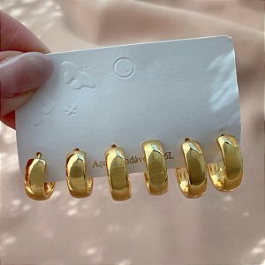 BRINCO KIT ARGOLINHAS GROSSAS LISAS DOURADO AÇO 316L⭐️
