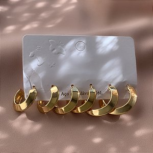 BRINCO KIT ARGOLINHAS LISAS LATERAIS ACHATADAS DOURADO AÇO 316L⭐️