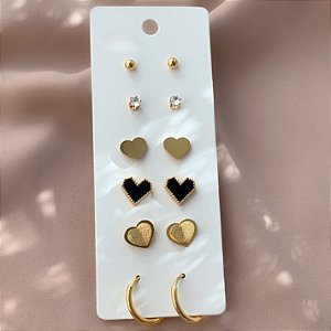 BRINCO KIT DIVERSOS CORAÇÕES, ARGOLINHA, BOLINHA E ZIRCÔNIA DOURADO AÇO 316L⭐️