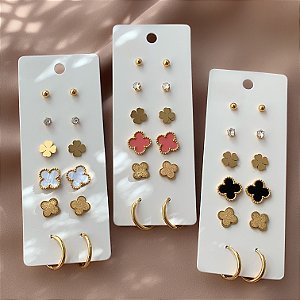 BRINCO DIVERSOS TREVOS, ARGOLINHA, BOLINHA E ZIRCÔNIA DOURADO AÇO 316L⭐️