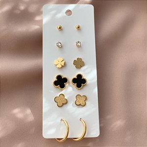 BRINCO DIVERSOS TREVOS, ARGOLINHA, BOLINHA E ZIRCÔNIA DOURADO AÇO 316L⭐️