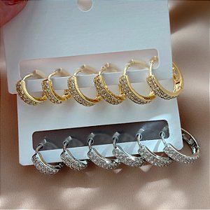 BRINCO KIT ARGOLINHAS CLÁSSICAS CRAVEJADOS EM ZIRCÔNIAS BIJU