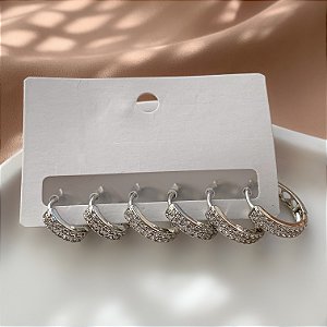 BRINCO KIT ARGOLINHAS CLÁSSICAS CRAVEJADOS EM ZIRCÔNIAS BIJU