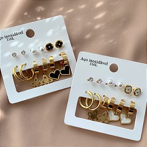 BRINCO KIT CORAÇÃO,BORBOLETA E FLOR DOURADO AÇO 316L⭐️