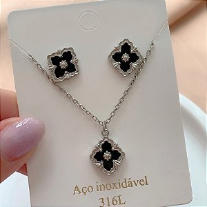 COLAR E BRINCO KIT TREVO TRIANGULAR AÇO 316L⭐️