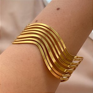 PULSEIRA/BRACELETE LARGO FIOS ONDULADOS DOURADO AÇO 316L⭐️