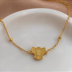 PULSEIRA DELICADA BOLINHAS PINGENTE ESPÍRITO SANTO DOURADO AÇO 316L⭐️