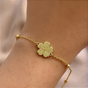PULSEIRA DELICADA BOLINHAS PINGENTE FLORZINHA DOURADO AÇO 316L⭐️