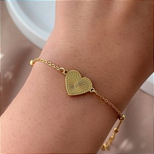 PULSEIRA DELICADA BOLINHAS PINGENTE CORAÇÃO DOURADO AÇO 316L⭐️
