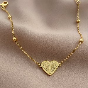 PULSEIRA DELICADA BOLINHAS PINGENTE CORAÇÃO DOURADO AÇO 316L⭐️
