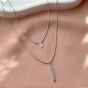 COLAR DUPLO PINGENTE PEDRA ZIRCÔNIA E PALITO AÇO 316L⭐️