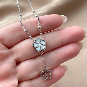COLAR GRAVATINHA CORRENTE BOLINHAS FLOR MADREPÉROLA AÇO 316L⭐️