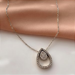 COLAR PINGENTE GOTA DUPLA ZIRCÔNIAS AÇO 316L⭐️