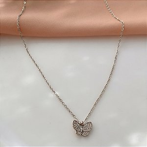 COLAR PINGENTE BORBOLETA CLÁSSICA ZIRCÔNIAS AÇO 316L⭐️