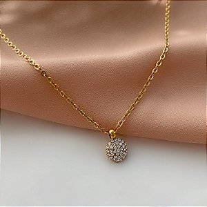 COLAR PINGENTE MINI CÍRCULO ZIRCÔNIAS DOURADO AÇO 316L⭐️