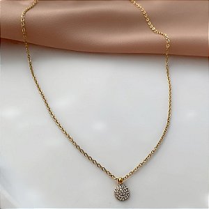 COLAR PINGENTE MINI CÍRCULO ZIRCÔNIAS DOURADO AÇO 316L⭐️