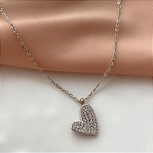 COLAR PINGENTE CORAÇÃO PENDENTE ZIRCÔNIAS AÇO 316L⭐️