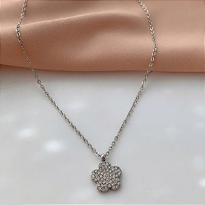 COLAR PINGENTE FLOR ZIRCÔNIAS AÇO 316L⭐️