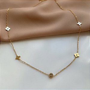 COLAR DELICADO MINI TREVOS E ZIRCÔNIA DOURADO AÇO 316L⭐️